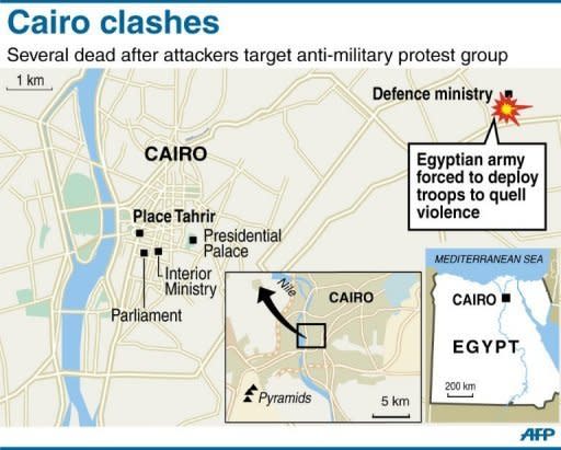 Map of central Cairo in Egypt locating the defence ministry. Thugs attacked an anti-military protest near the defence ministry in Cairo, sparking clashes that killed 20 people in the tense run-up to Egypt's first post-uprising presidential poll