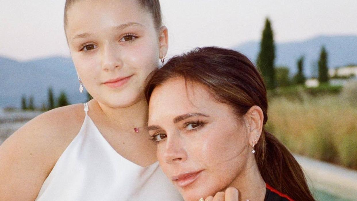 Harper Beckham and Victoria Beckham on holiday