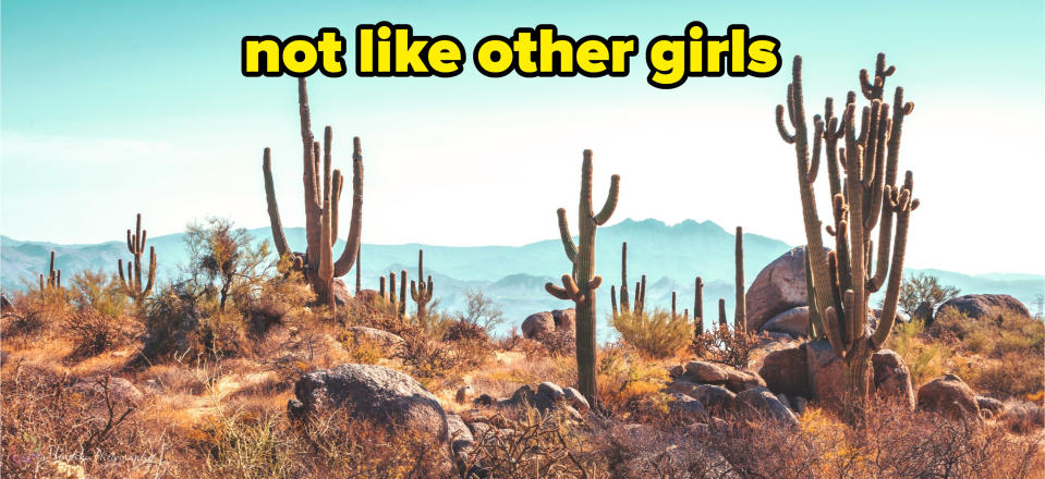 a bunch of cacti with caption "not like other girls"
