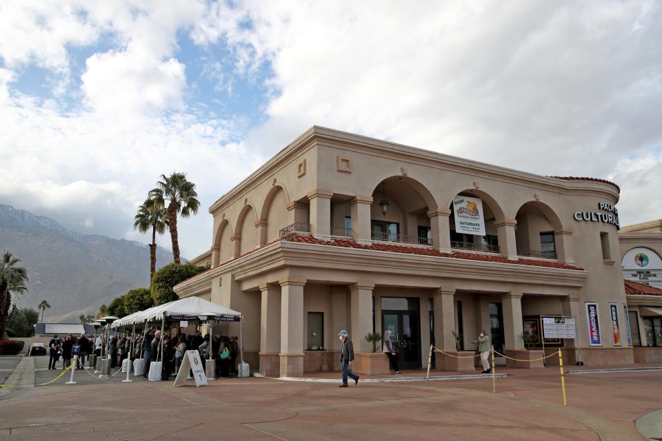 Charles Nisbet, a retired economics professor and Palm Springs International Film Festival pass holder, waits in line to see "Saint Omer" in Palm Springs, Calif., on Monday, Jan. 9, 2023.