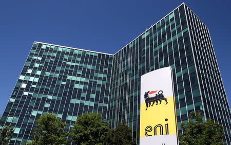 FILE PHOTO: Eni's logo is seen in front of its headquarters in San Donato Milanese, near Milan, Italy, April 27, 2016. REUTERS/Stefano Rellandini/File Photo