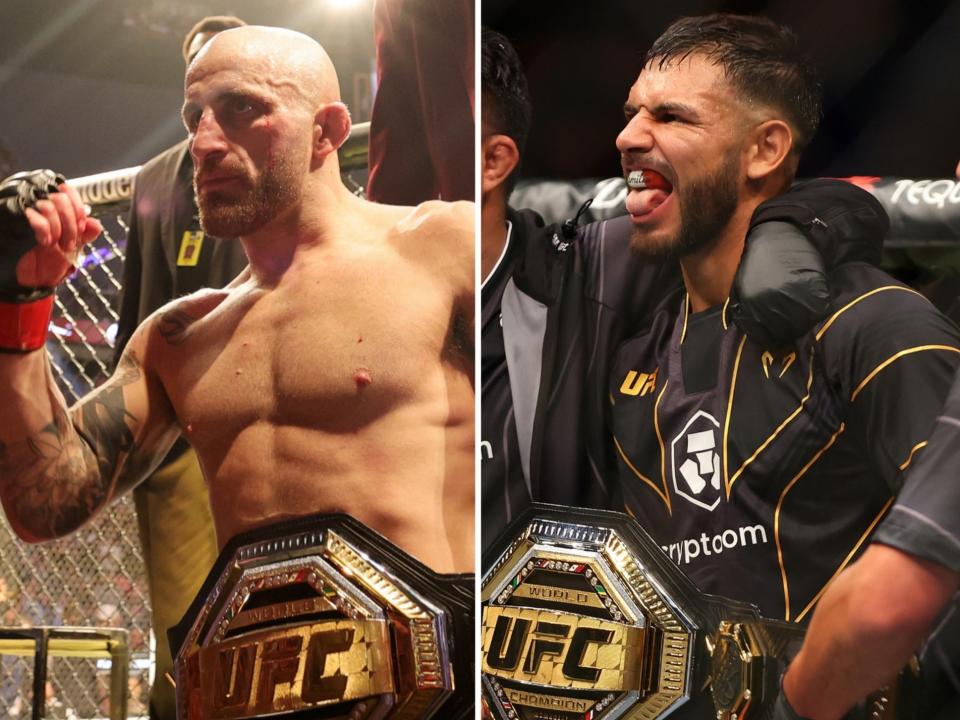 Alexander Volkanovski (left) and challenger Yair Rodriguez (Getty Images)