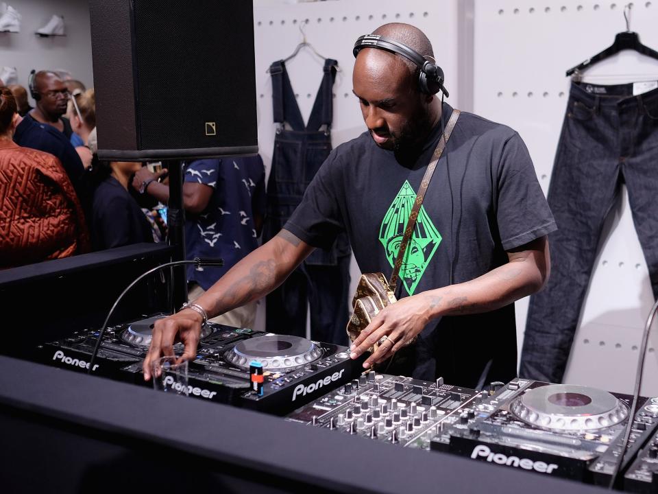 DJ Virgil Abloh performs as G-Star RAW and Pharrell Williams open its flagship store on Fifth Avenue on June 1, 2016 in New York City.