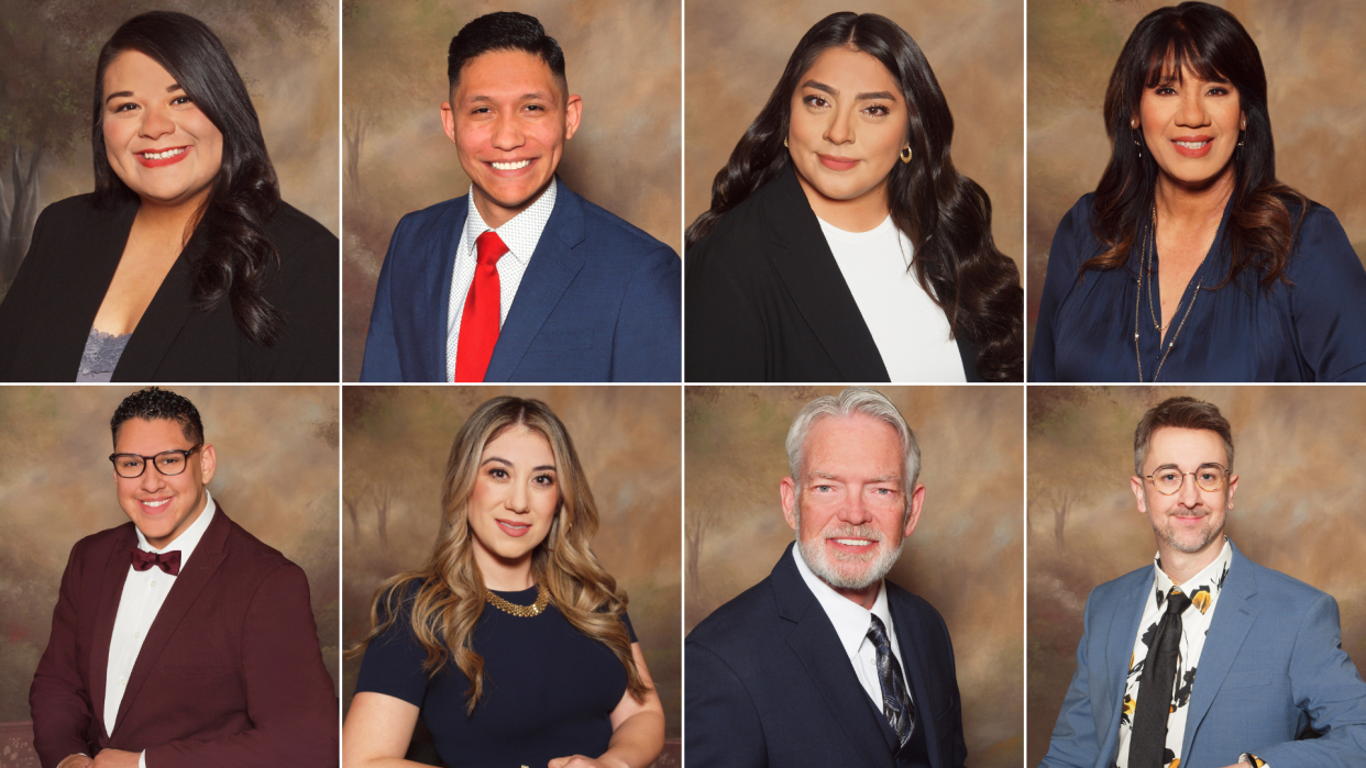 Top: (from left to right) Anna Nicole Guevara, Jonathan Martinez, Jaymee D. Rivas, Veronica Collier; bottom (from left to right) Jacob H. Ramirez, Angela Rose Hernandez, Christopher J. Martin, Drew Dungan.