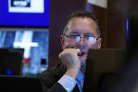 Trader Edward Curran works on the floor of the New York Stock Exchange, Wednesday, Aug. 30, 2023. Stocks are edging mostly higher in early trading on Wall Street chipping a bit more away from the market's losses in August. (AP Photo/Richard Drew)