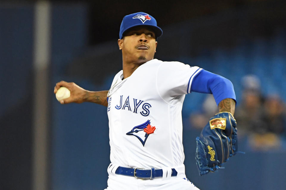 TORONTO, ON - APRIL 02: Toronto Blue Jays Starting pitcher Marcus Stroman (6) pitches in the second inning during the regular season MLB game between the Baltimore Orioles and Toronto Blue Jays on April 2, 2019 at Rogers Centre in Toronto, ON. (Photo by Gerry Angus/Icon Sportswire via Getty Images)