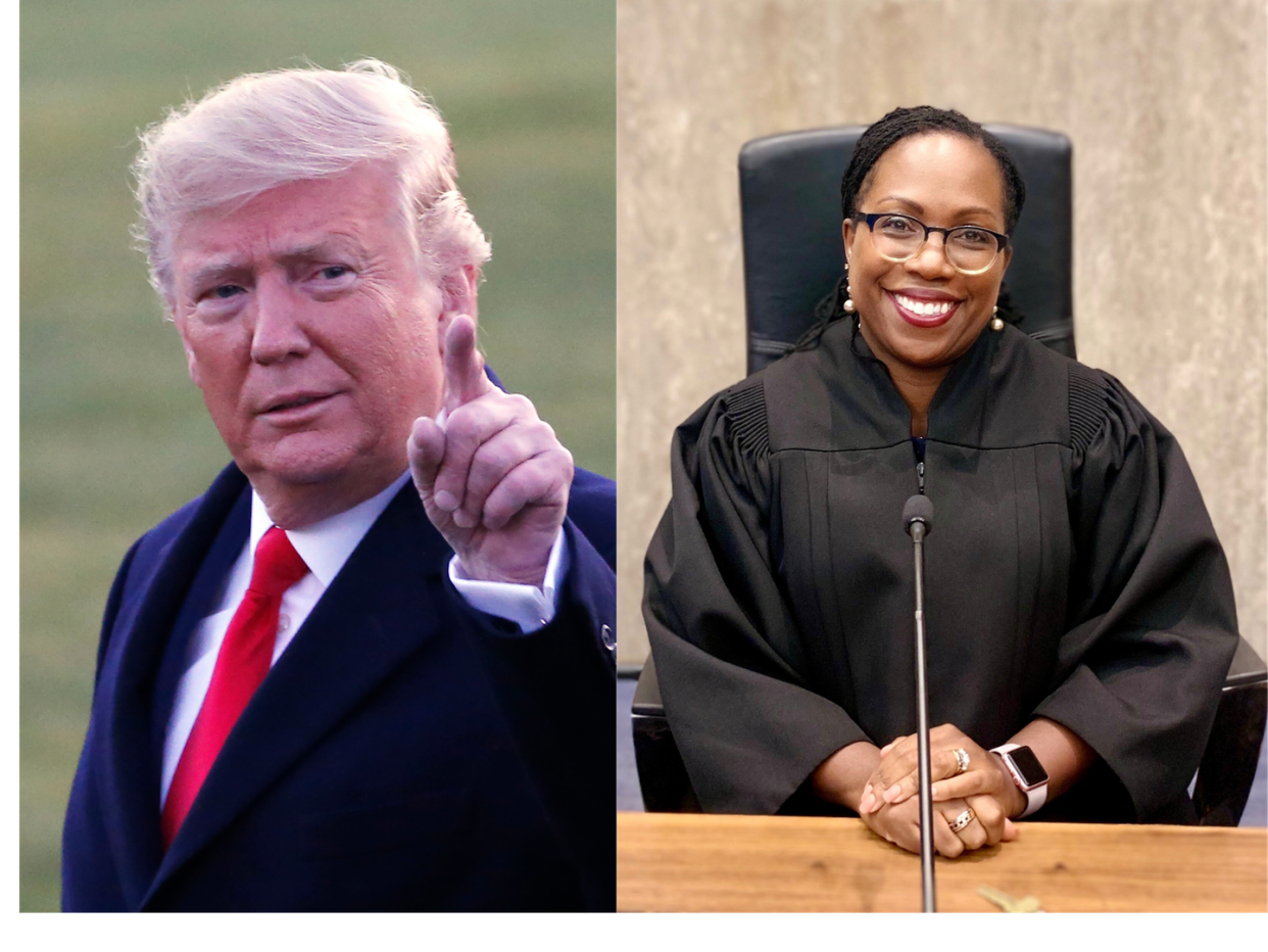 <span class="caption">President Donald Trump, left, and federal Judge Ketanji Brown Jackson, right.</span> <span class="attribution"><span>Trump, AP/Steve Helber and Jackson, Wikipedia</span></span>