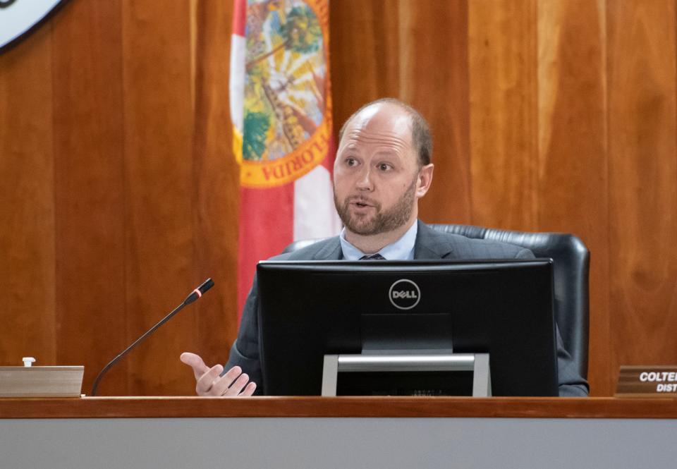 State Rep. Jayer Williamson speaks during a public hearing of the Santa Rosa County legislative delegation Oct. 26 in Milton.