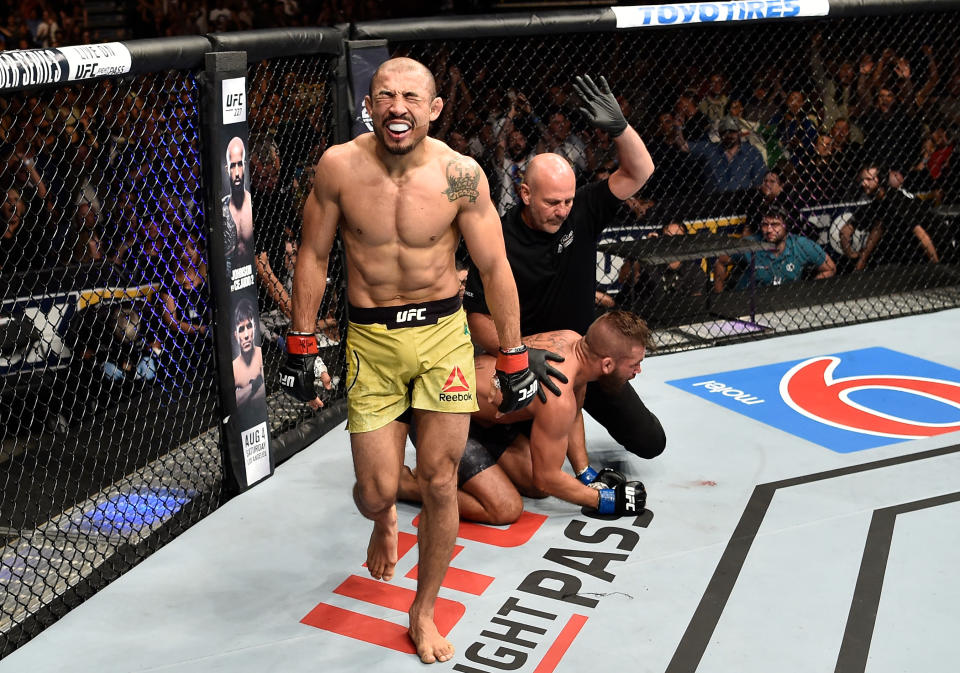 Jose Aldo knocked out Jeremy Stephens at 4:19 of the first round (Getty Images)