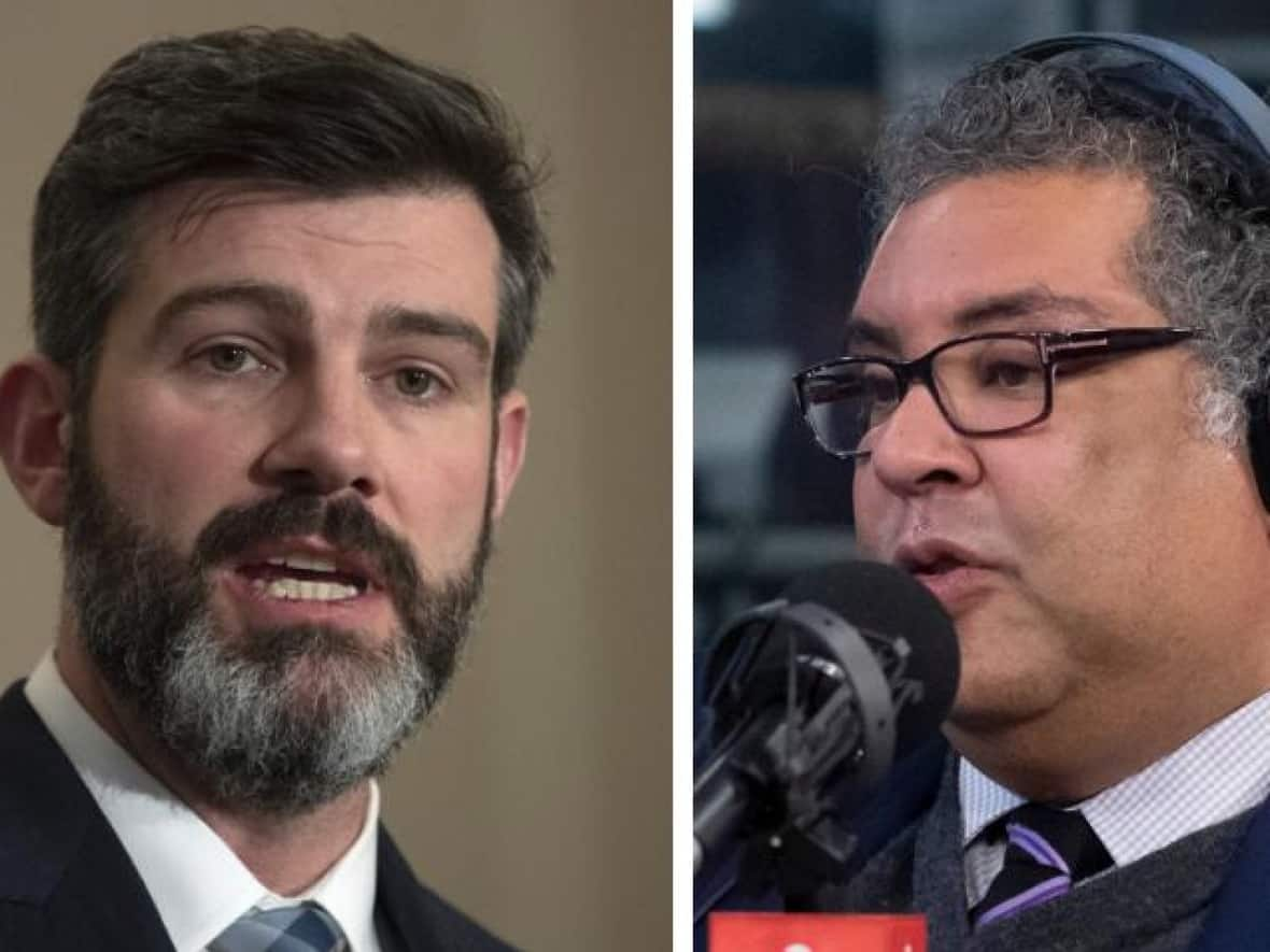 Edmonton Mayor Don Iveson, left, and his counterpart in Calgary, Naheed Nenshi, are not running for re-election on Monday, when voters in the two Alberta cities will be casting ballots for new mayors for the first time in years. (Adrian Wyld/The Canadian Press, Ben Nelms/CBC - image credit)