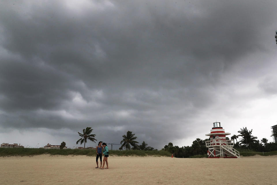 MIAMI BEACH, FL - SEPTEMBER 09:  Storm clouds are seen over the beach as Hurricane Irma approaches on September 9, 2017 in Miami Beach, Florida. Florida is in the path of the Hurricane which may come ashore at  category 4.  (Photo by Joe Raedle/Getty Images)