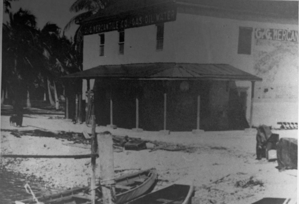 G&G Mercantile Store at the north end of Marco Island, c1936. Originally established by Captain W. D. "Bill" Collier in 1907, it was bought and re-named by Robert and Elva Griffis in 1936. The couple operated it until 1964.