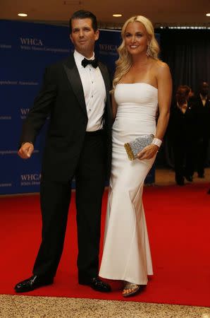 Donald Trump Jr. and wife Vanessa arrive on the red carpet for the annual White House Correspondents Association Dinner in Washington, U.S., April 30, 2016. REUTERS/Jonathan Ernst