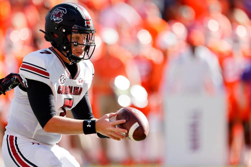 South Carolina Gamecocks quarterback Spencer Rattler (7) during the game against Clemson on Saturday, November 26, 2022. Joshua Boucher/jboucher@thestate.com