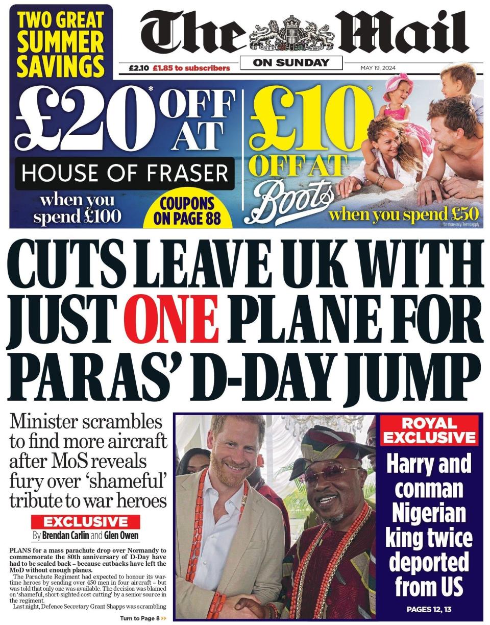 Mail on Sunday: Cuts leave UK with just one plane for para's D-Day jump