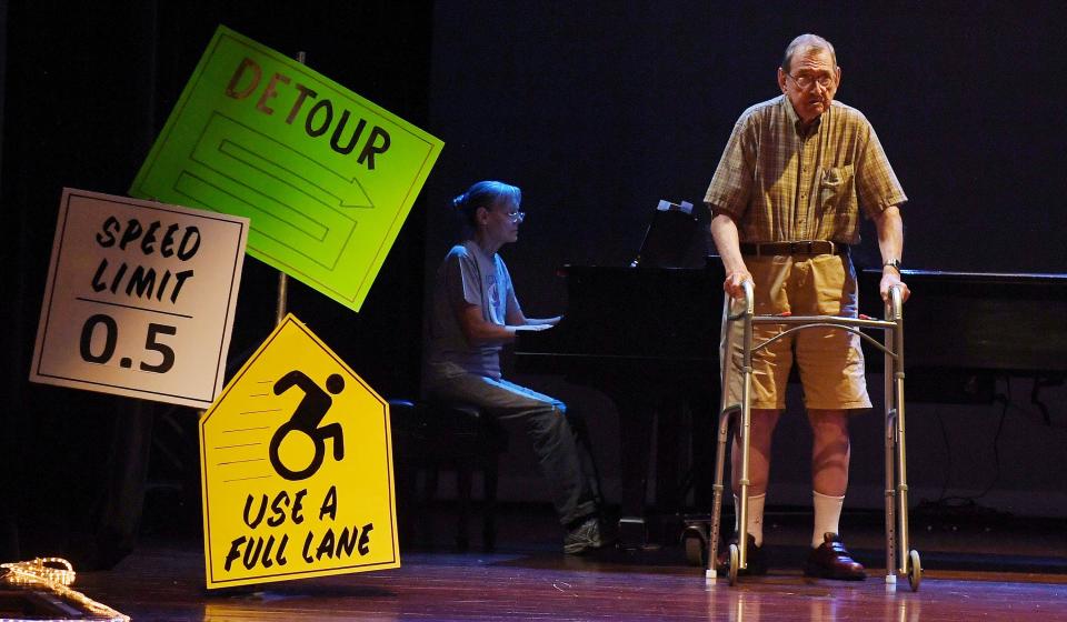 Richard Wood performs during the Senior Variety Show rehearsal at Ames City Auditorium on Monday in Ames.