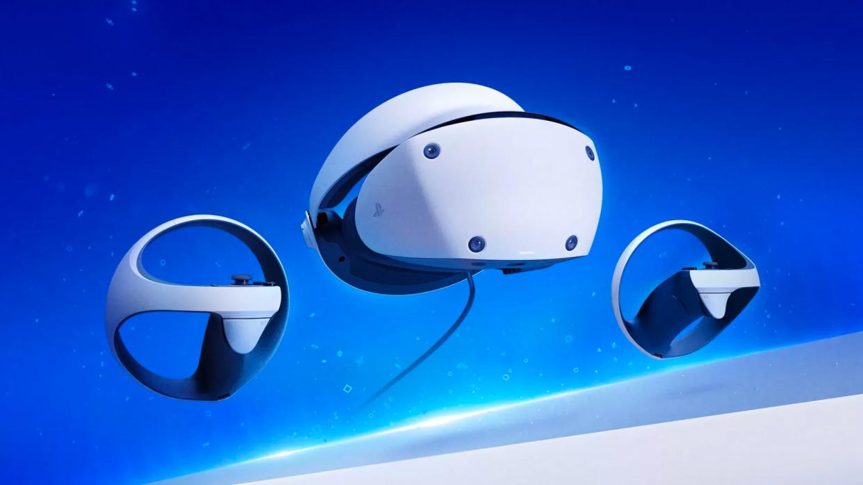  PSVR 2 headset with PSVR 2 Sense controllers. 