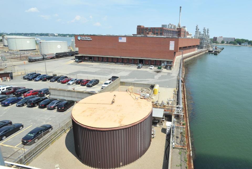 The Twin Rivers Technologies plant in Quincy as seen from the Fore River Bridge.