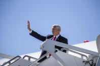 Vice President Mike Pence arrives at Dobbins Air Reserve Base in Marietta, Ga., Wednesday, Sept. 30, 2020. (Alyssa Pointer/Atlanta Journal-Constitution via AP)