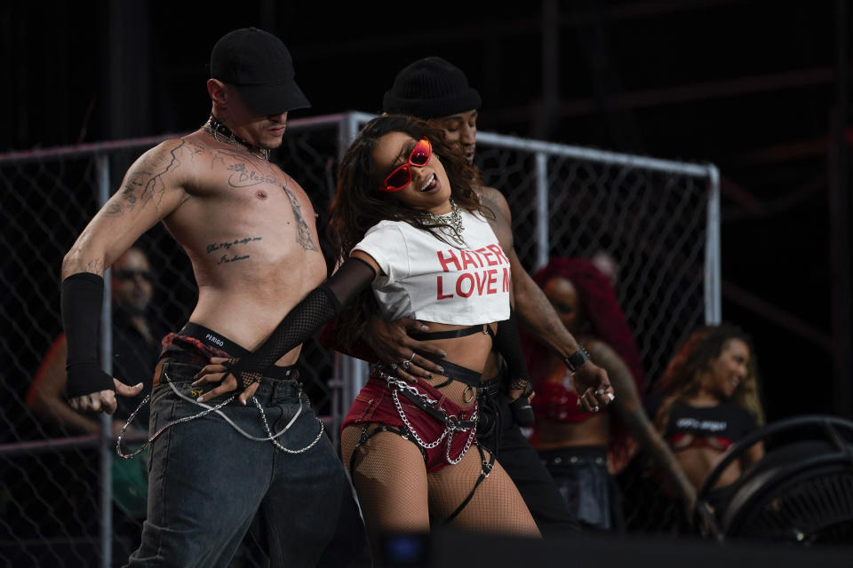 La cantante brasileña Anitta durante su concierto en el Festival Tecate Emblema en la Ciudad de México el sábado 18 de mayo de 2024. (Foto AP/Aurea Del Rosario)