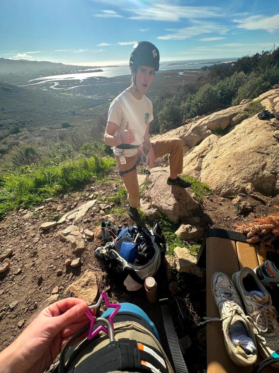 Kenneth Taylor climbs with friend Hadas Tankel at Morro Bay State Park. Taylor, a third-year Cal Poly student, died while on a climbing trip at Salmon Creek waterfall in Big Sur on April 6, 2024.