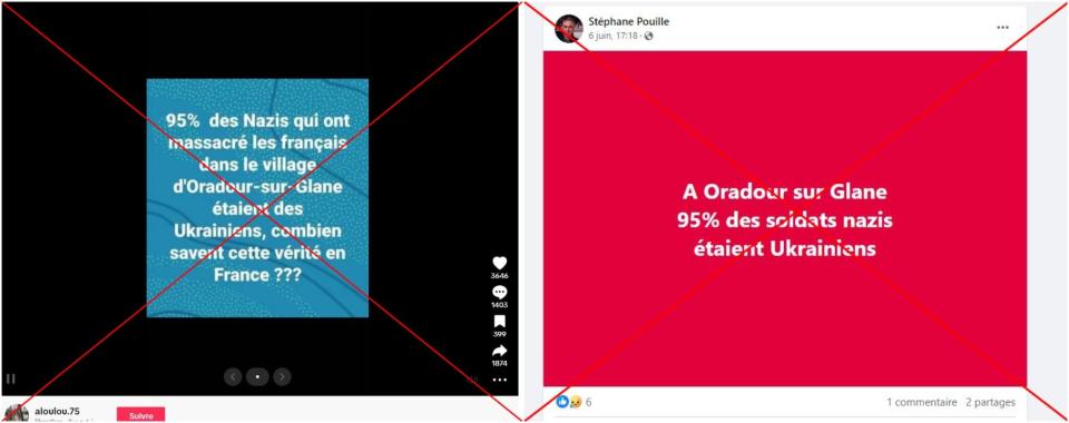 <span>Captures d'écran réalisées sur TikTok (à gauche) et Facebook (à droite), le 12 juin 2024. </span>