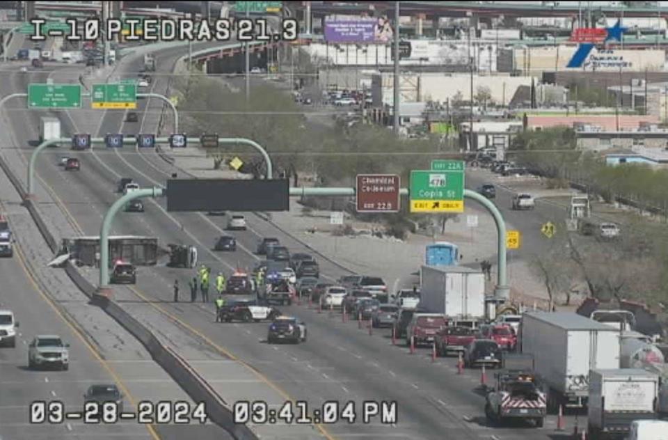 An overturned vehicle caused major disruption on Interstate 10 East at Copia Street.