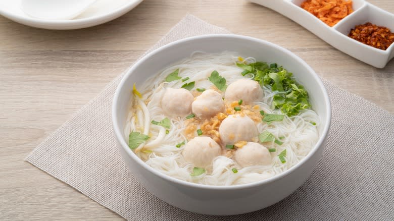 rice noodle soup in bowl
