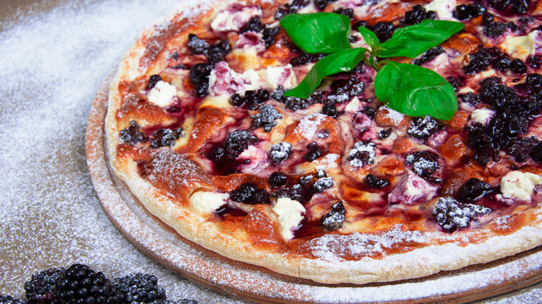 Blackberry pizza with basil