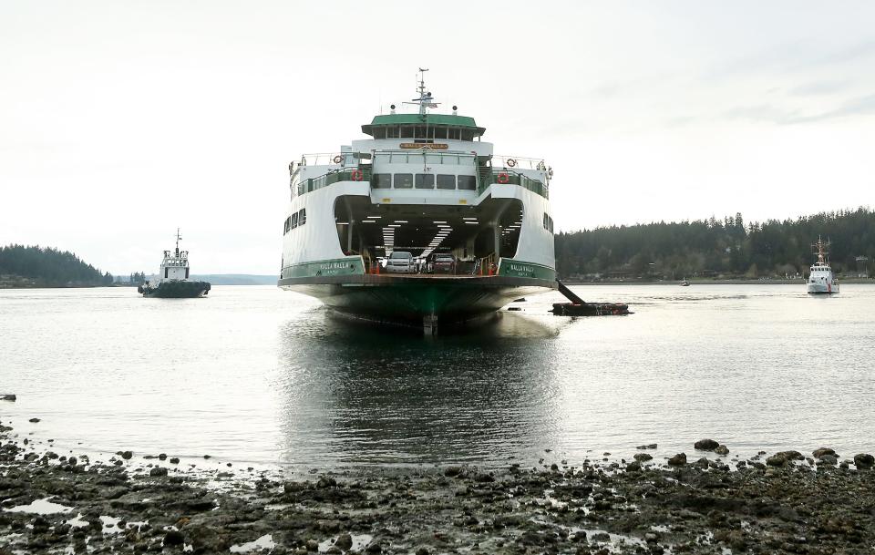 The Washington State Ferry Walla Walla ran aground while transiting Rich Passage and ended up on the shore of Lynwood Center on Bainbridge Island on April 15.