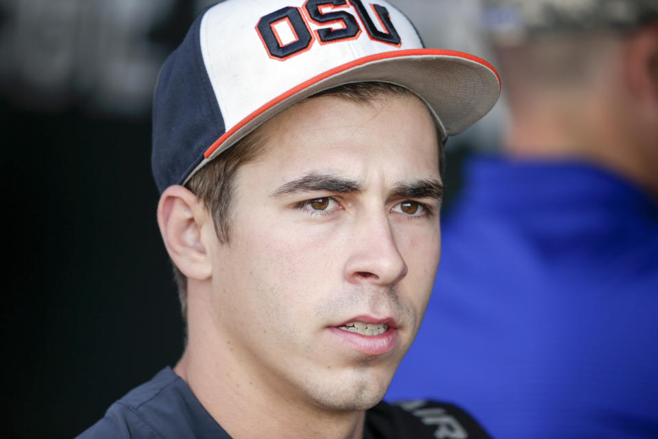 Oregon State pitcher Luke Heimlich is in Taiwan to play for the Lamingo Monkeys, but he might not be allowed. (AP Photo)