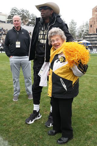 <p>Michael Ciaglo for The Washington Post via Getty</p> Deion Sanders (left) and Peggy Coppom photographed together on April 22, 2023