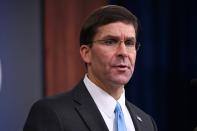 FILE PHOTO: U.S. Defense Secretary Esper addresses reporters at the Pentagon in Arlington