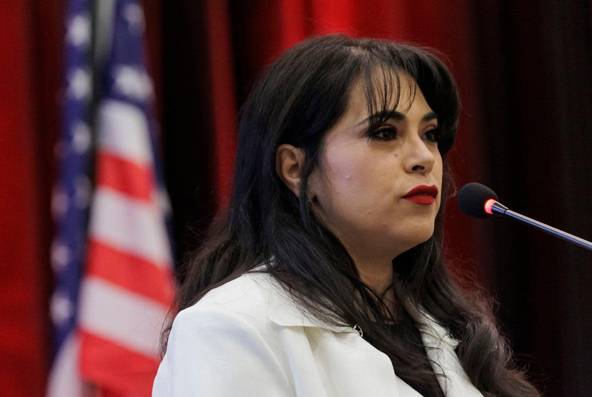 Former U.S. Rep. Mayra Flores speaks at a Republican primary forum for 34th Congressional District candidates in Harlingen on Jan. 20, 2024. The event was hosted by Cameron County Young Republicans and Cameron County Republican Women.