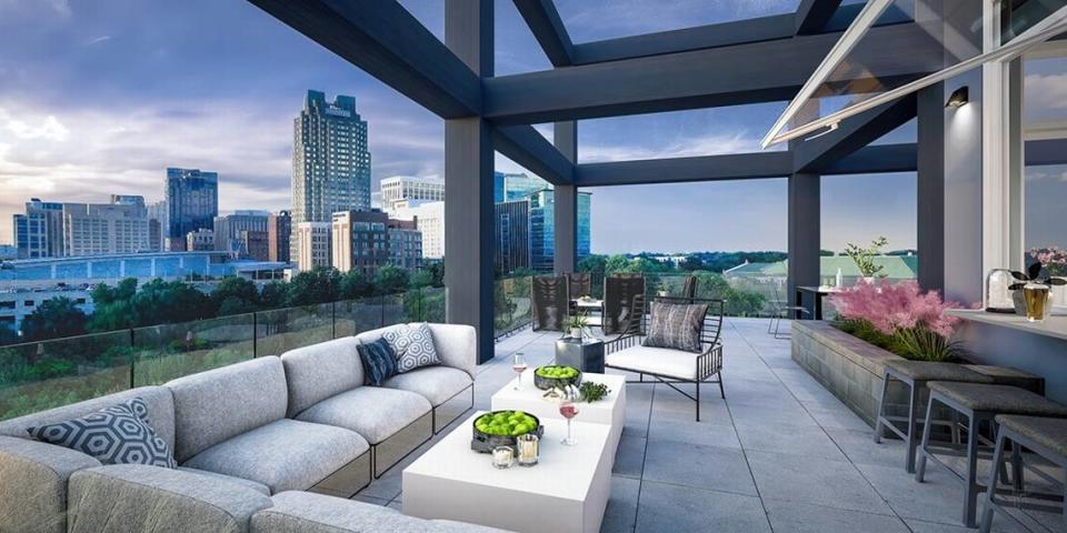 Renderings of Mira Raleigh, a 288-unit building has opened its doors at 121 Kindley St. in downtown Raleigh.