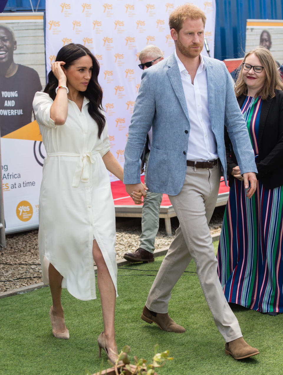 JOHANNESBURG, SOUTH AFRICA - OCTOBER 02: Prince Harrye, Duke of Sussex and Meghan, Duchess of Sussex visit the Tembisa Township to learn about Youth Employment Services on October 02, 2019 in Tembisa, South Africa.  (Photo by Samir Hussein/WireImage)