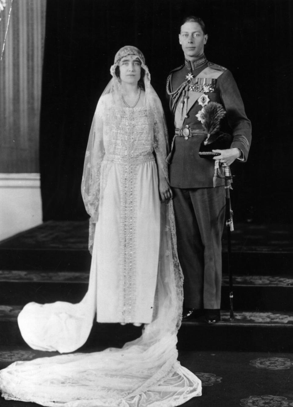 <p>Lady Elizabeth Bowes-Lyon was proposed to by the Duke of York, later King George VI, in 1923 and they <a href="https://www.royal.uk/life-and-work-queen-elizabeth-queen-mother" rel="nofollow noopener" target="_blank" data-ylk="slk:married shortly after;elm:context_link;itc:0;sec:content-canvas" class="link ">married shortly after</a> at Westminster Abbey. </p>