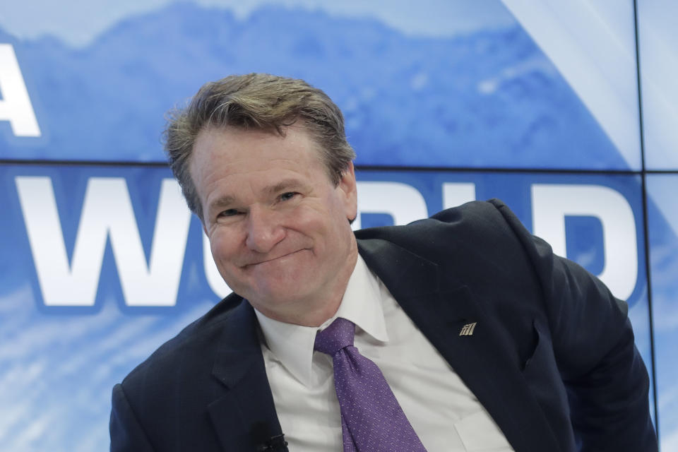 Brian Moynihan, Chairman and CEO of Bank of America attends a panel about Global Markets in a Fractured World during the World Economic Forum, WEF, in Davos, Switzerland, Tuesday, Jan. 23, 2018. (AP Photo/Markus Schreiber)