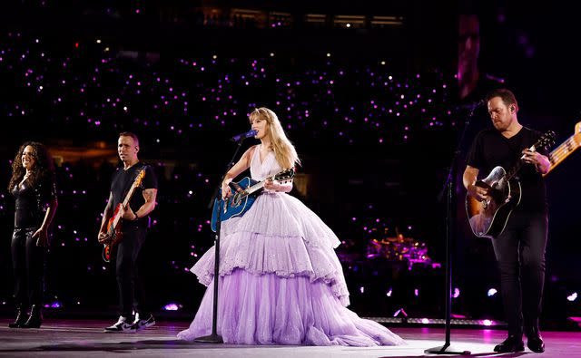 <p>Emma McIntyre/TAS23/Getty</p> Taylor Swift performing at the Eras Tour in Inglewood, California on Aug. 3, 2023