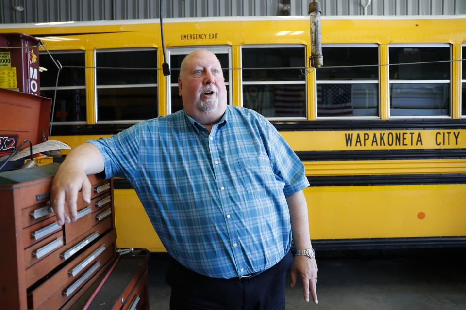 Dave Tangeman speaks of his memories of astronaut Neil Armstrongs famous Apollo 11 moon landing during an interview at his workplace, Wednesday, June 26, 2019, in Wapakoneta, Ohio. Very down to earth about most things, folks in this small western Ohio city are over the moon as they get ready to celebrate the 50th anniversary of the day they watched their hometown hero along with the world. Neil Armstrong put Wapakoneta on the map in July 1969 when he became the first human to walk on the moon. (AP Photo/John Minchillo)