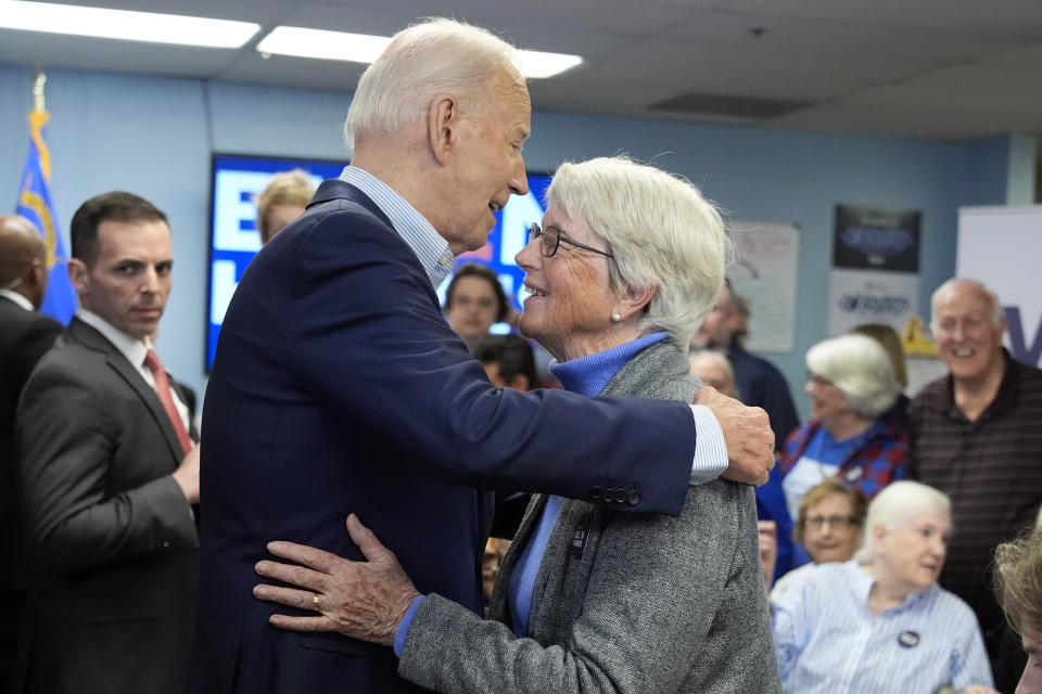 President Joe Biden greets supporters after speaking at the Washoe Democratic Party Office in Reno, Nev., Tuesday March 19, 2024. (AP Photo/Jacquelyn Martin)