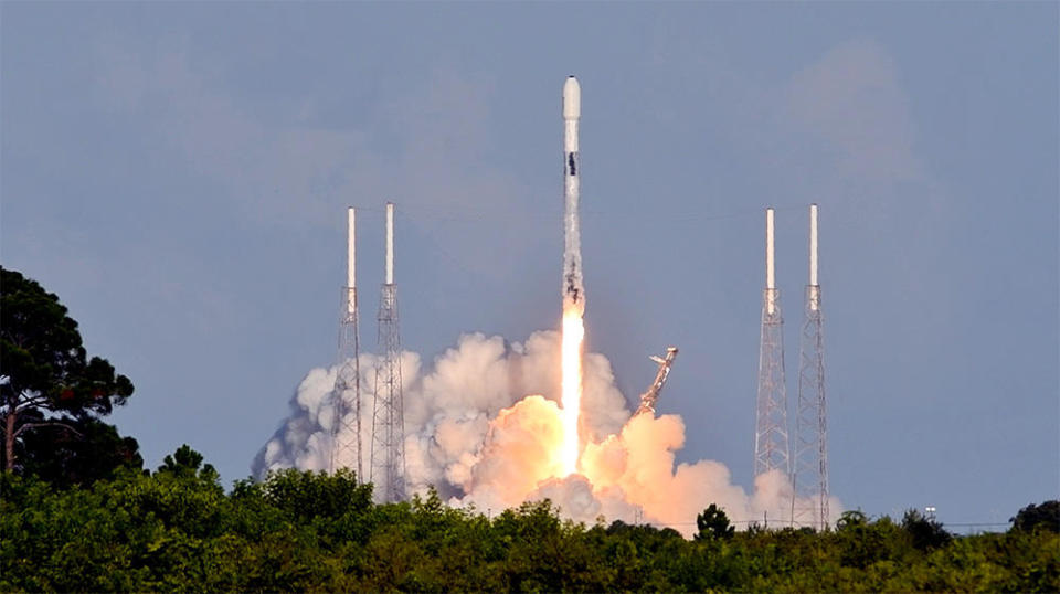 A SpaceX Falcon 9 rocket blasts off from the Cape Canaveral Space Force Station carrying a South Korean probe designed to map the moon's surface and peer into permanently shadowed craters. Presumed ice deposits may offer a source of water, air and rocket fuel for future astronauts. / Credit: William Harwood/CBS News