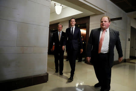 White House senior advisor Jared Kushner (C), accompanied by his attorney Abbe Lowell (L), arrives for a closed House Intelligence Committee meeting on Capitol Hill in Washington, U.S. July 25, 2017. REUTERS/Jonathan Ernst