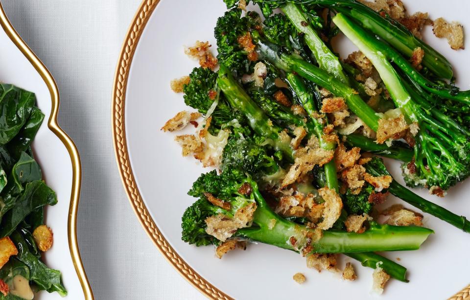 Broccolini-Cheddar Gratin with Rye Breadcrumbs