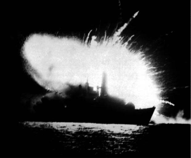 Daily Echo: A bomb explodes aboard HMS Antelope during an attempt to defuse the advice.