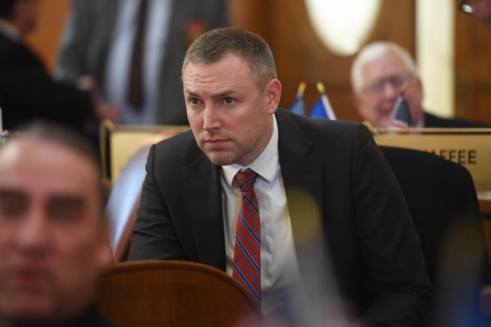 Rep. Jon Hansen, R-Dell Rapids, listens to Gov. Kristi Noem give the State of the State address on Tuesday, Jan. 9, 2024 at the South Dakota State Capitol in Pierre.