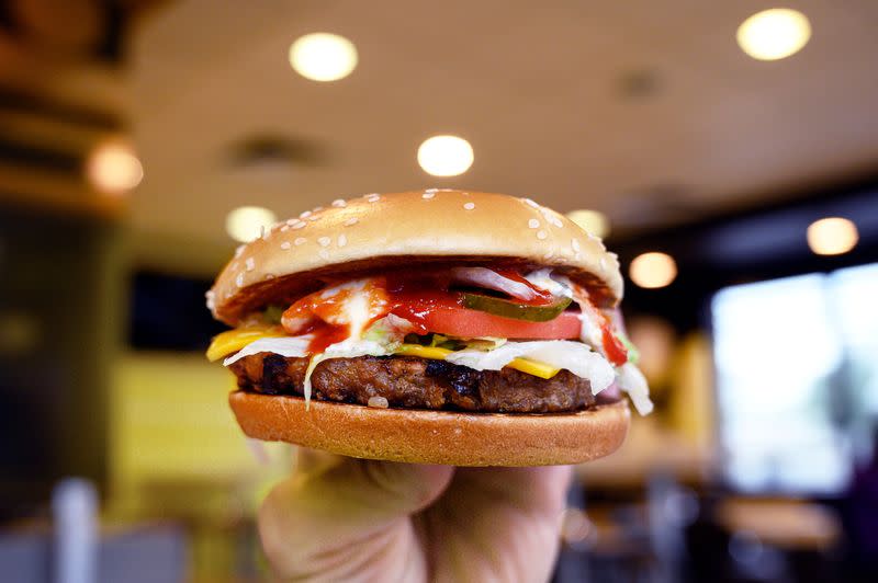 FILE PHOTO: A McDonald's "PLT" burger with a Beyond Meat plant-based patty at one of 28 test restaurant locations in London, Ontario