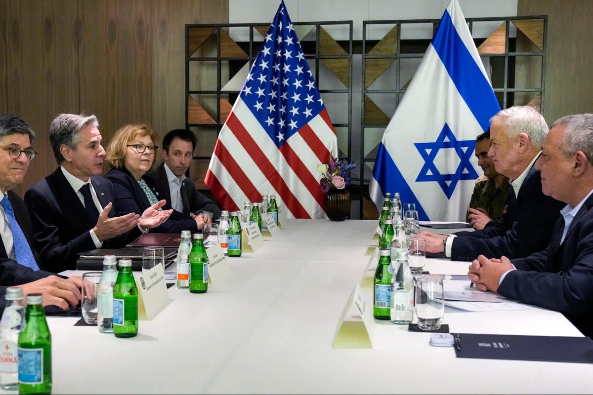 US Secretary of State Antony Blinken, second on the left, with members of Israel’s war cabinet (POOL/AFP via Getty Images)