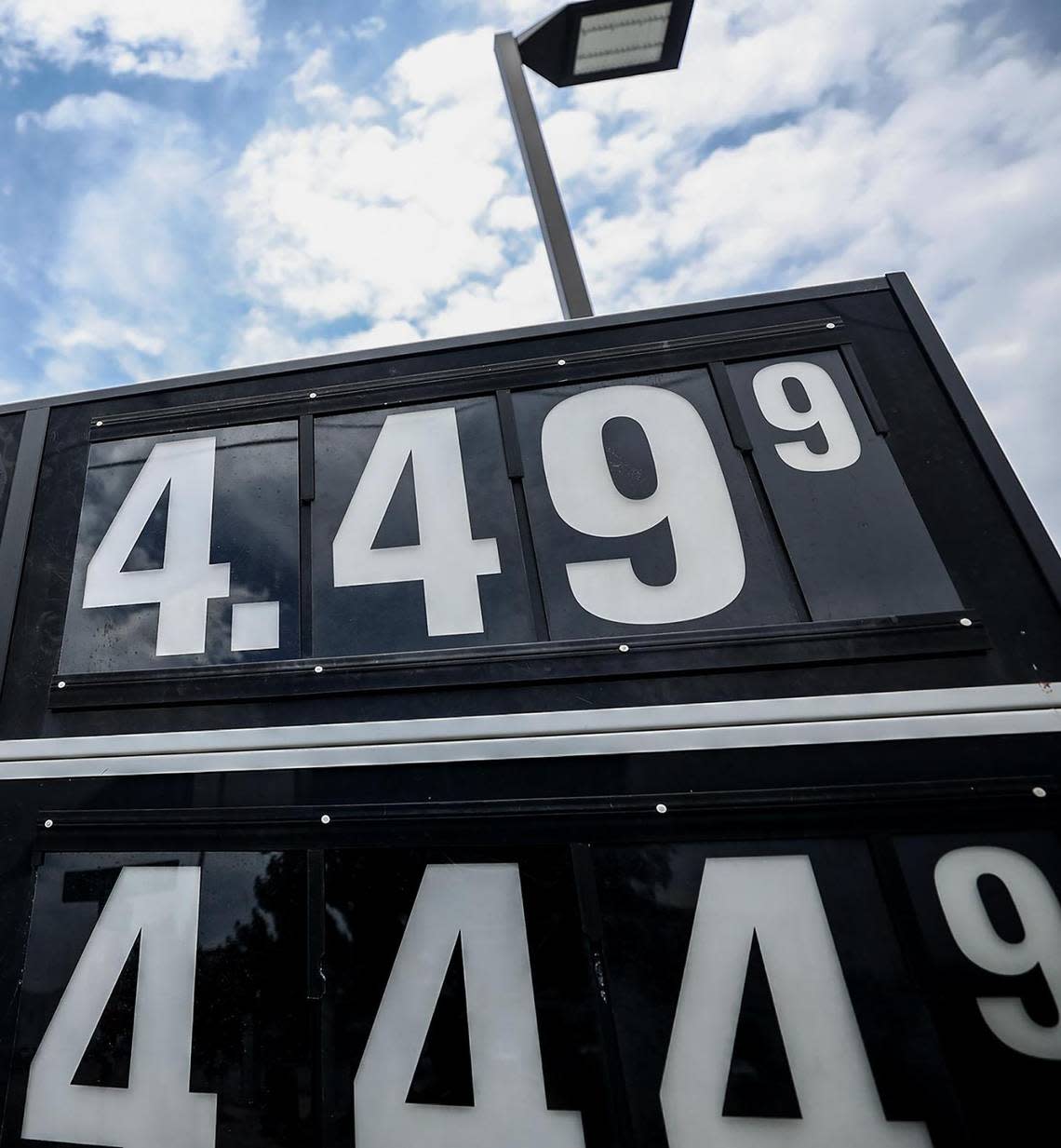 A sign at a QuikTrip on Hemphill Street in Fort Worth shows gas nearing $4.50 per gallon on Wednesday, May 18, 2022.