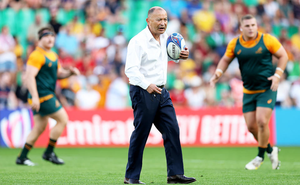 Eddie Jones, pictured here before a Wallabies game at the Rugby World Cup.